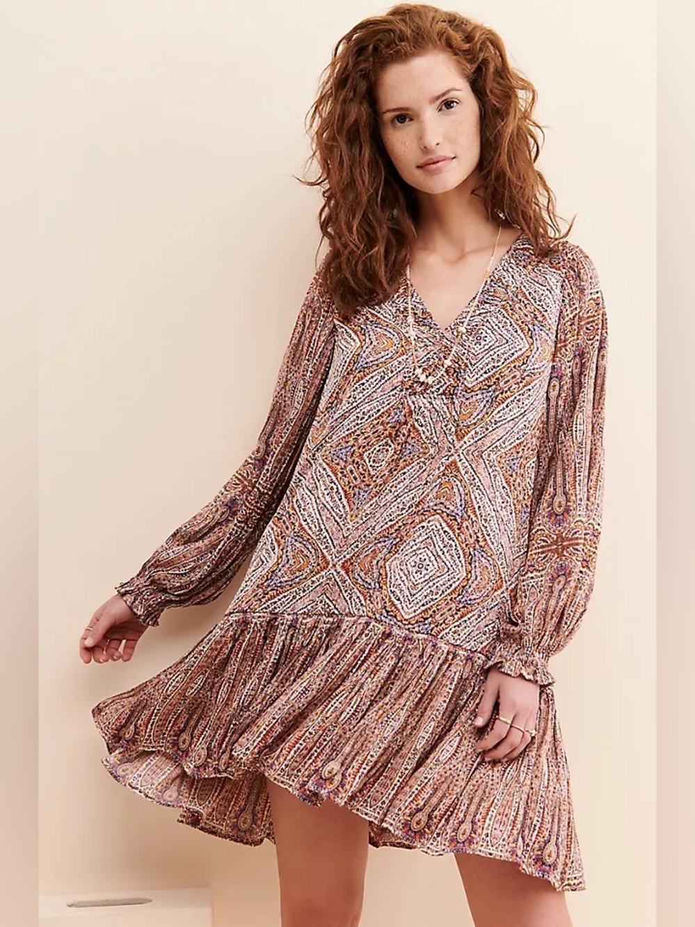 Anthropologie Sabia Flounced Tunic Dress Paisley Drop Waist Boho M